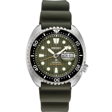 Seiko Men's Automatic Prospex King Turtle Green Silicone Strap Watch 45mm - a Special Edition SRPE05