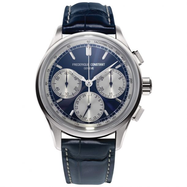 Men's Frederique Constant Flyback Chronograph Manufacture Blue Leather Strap Watch FC-760NS4H6