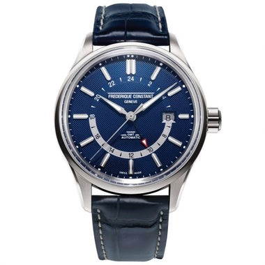 Men's Frederique Constant Yacht Timer GMT Blue Leather Strap Watch FC-350NT4H6