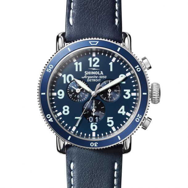 Men's Shinola The Runwell Sport Chrono 48mm Blue Leather Strap Watch S0120194489