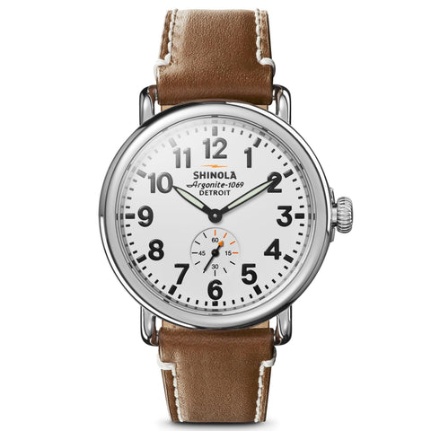 Men's Shinola The Runwell White Dial Leather Strap Watch, 41mm S0110000109