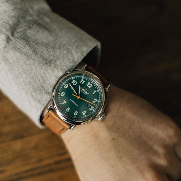 Shinola The Runwell Automatic Green Dial Leather Strap Watch S0120183141