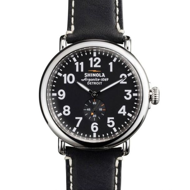 Shinola The Runwell Black Dial Black Leather Strap Watch, 47mm