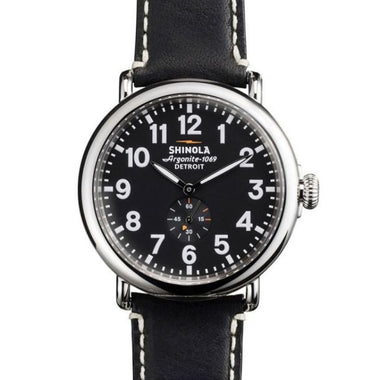 Shinola The Runwell Black Dial Black Leather Strap Watch, 47mm