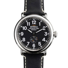 Shinola The Runwell Black Dial Black Leather Strap Watch, 47mm