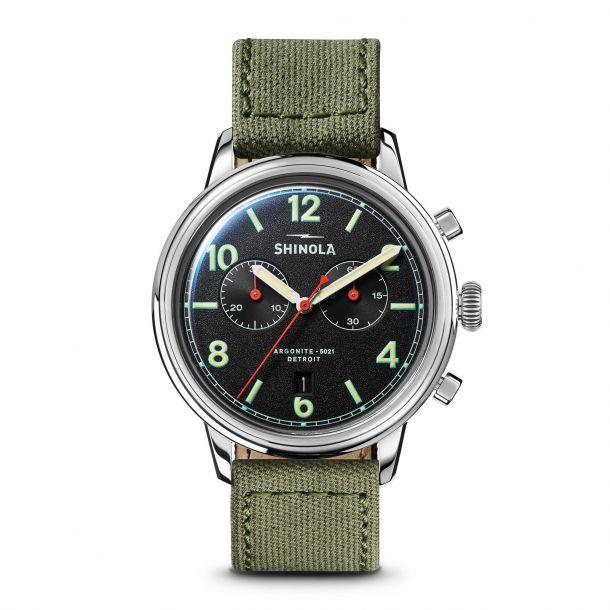 Shinola The Traveler Chronograph Black Dial Canvas Strap Watch | 42mm | S0120245782