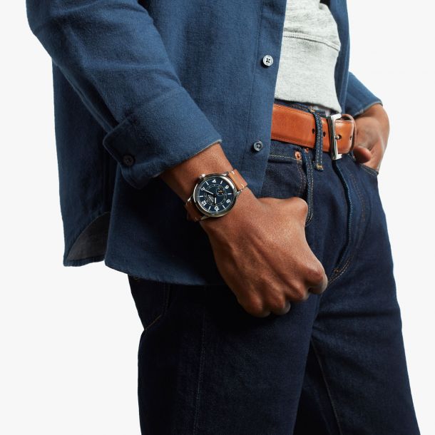 Shinola The Traveler Subsecond Blue Dial and Brown Leather Strap Watch | 42mm | S0120247328