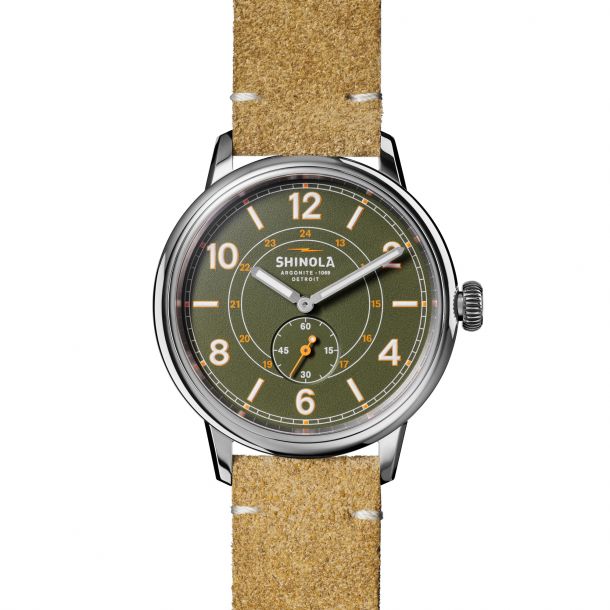 Shinola The Traveler Subsecond Green Dial and Brown Leather Strap Watch | 42mm | S0120247329